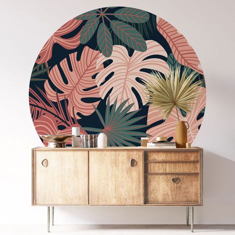 Sticker mural rond / cercle - Motif botanique - Diamètre 60 cm - Adhésif MAT (1/3)