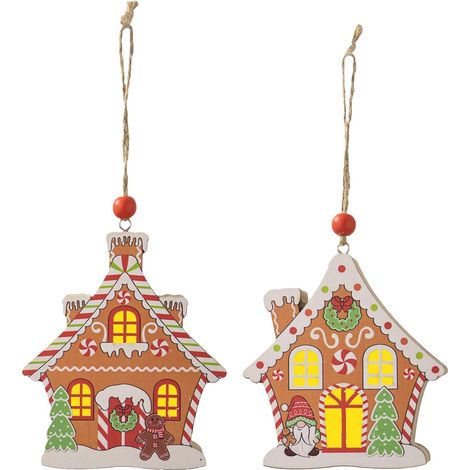 Décorations De Noël 2 Pièces de Pendentif en Bois avec Lumière Ornements De Maison En D'Épice Pour Poignée De Porte Manteau Fenêtre Cheminée Mur Décoration De (1/5)