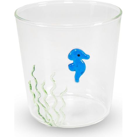 WD LifeStyle Bicchiere Vetro Borosilicato Cc 250 ml Decoro Cavalluccio Marino