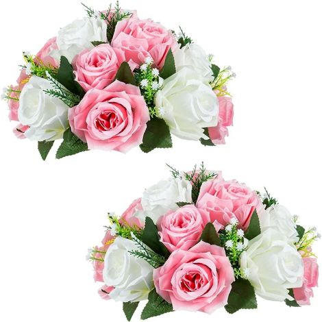 Fleur Artificielle - Boule De Fleur En Soie - Pour Décoration De Mariage Table Principale Escalier Voiture - Diamètre Tête De Fleur 7,6 Cm - Lot De 2 (1/5)