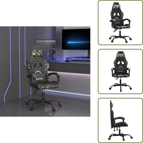 Silla ergonómica - vidaXL Silla gaming cuero sintético negro y camuflaje - Silla de oficina