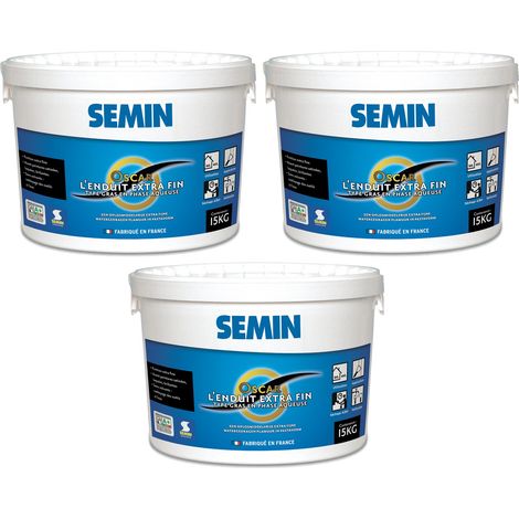 Enduit de Finition Extra Fin Semin Oscar, Prêt à l'Emploi, Intérieur/Extérieur, seau 15 kg, Lot de 3 (1/5)