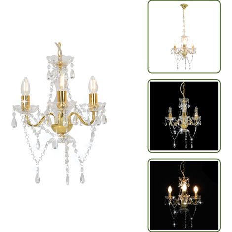 The Living Store Lampadario con Perline Dorato Tondo 3  E14 - Lampadario con perline