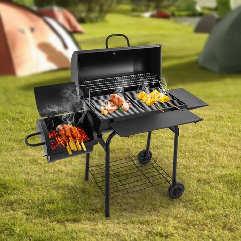 Barbecue charbon de bois - barbecue de jardin, 147x70x126cm, chariot grill de jardin fumoir avec grille de maintien au chaud, Évents réglables, Roulettes, pour jardin/balcon/cour (1/5)