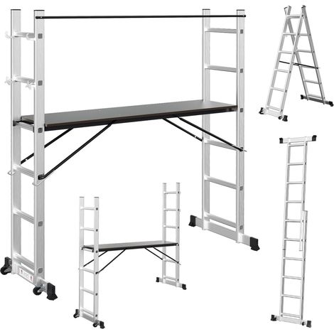 Échafaudage multifonction 4 en 1 en aluminium, échelle mobile avec plate-forme et 2 roues, charge maximale : 150 kg (1/5)