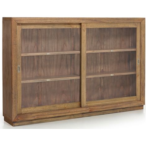 Vitrine en bois massif de Mindy naturel 2 portes coulissantes Mazari 200cm (1/3)