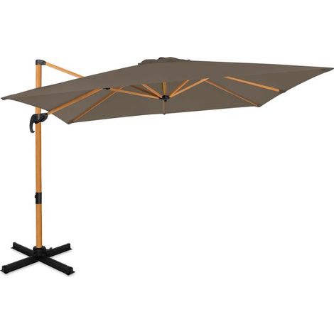 Vonroc – Parasol cantilever 300x300cm – Toile polyester résistante UV – Pivotant 360° et inclinable – Aspect bois taupe – Housse de protection incluse (1/4)