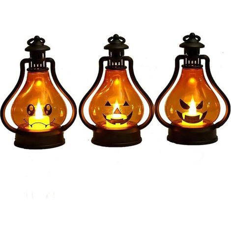 Lot de lanternes lumineuses LED citrouille d'Halloween pour décorations d'intérieur et d'extérieur, jardin, pelouse, fête (A) (1/5)