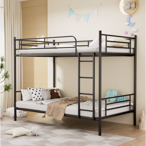 Lit superposé 90 x 190 cm en métal noir, avec échelle antidérapante et barrières de sécurité, cadre en acier robuste, couchage compact pour deux enfants, de CHICFURN (1/5)