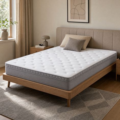 Matelas 90x200 H3, hauteur 25 cm avec mousse confort, matelas à ressorts ensachés 7 zones ergonomique, matelas à ressorts pour adulte certifié OEKO-TEX