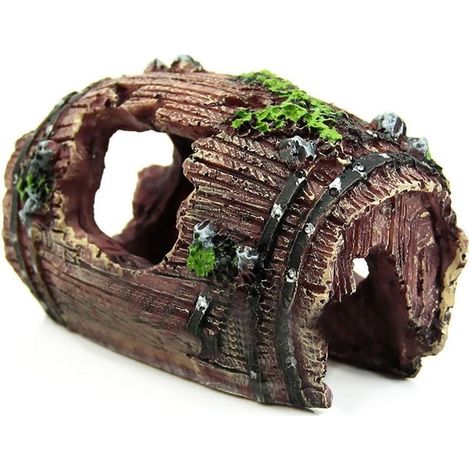 1x Retro-style resin aquarium, non-toxic, broken barrel design, cave decoration, interior design, color: brown