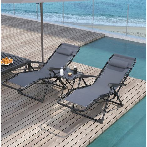 sedia sdraio 90x65x110 pieghevole con tavolino grigia OKMYHOME (1/3)