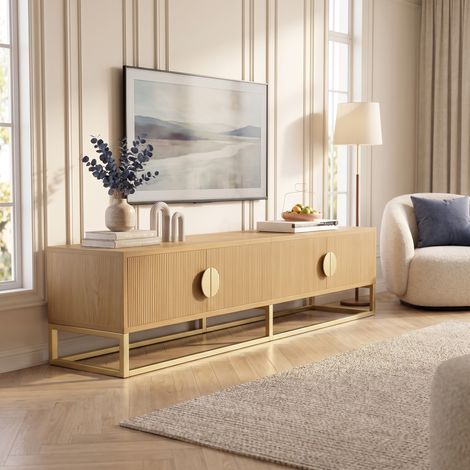 Meuble TV 180 cm avec 4 Portes et Charnières à Fermeture Douce Style Moderne Effet Bois (1/5)