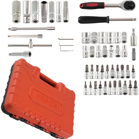 53 Teile 1/4" Ratsche Steckschlüssel Set Werkzeugkasten Metrisch