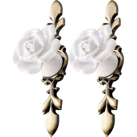Stück Keramik-Blumenschrankknöpfe, Vintage-Rosenform, Schrankgriffe, Türgriffe für Küchenschränke, Möbel (weiße Bronze)