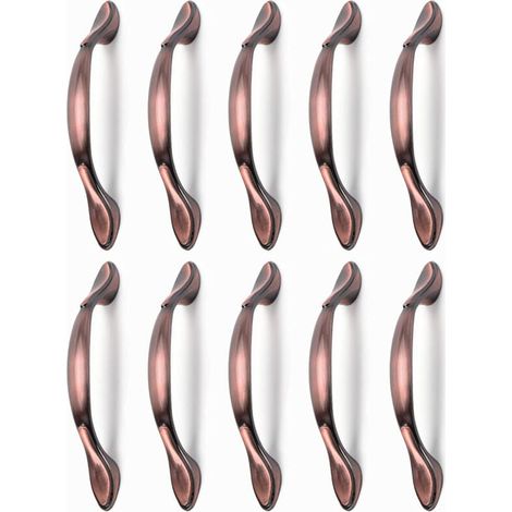 10 Stück Vintage-Möbeltürgriffe, Vintage-Schrankgriffe in Bogenform, Möbelgriffe (96 mm Lochabstand, Rotbronze) (1/4)