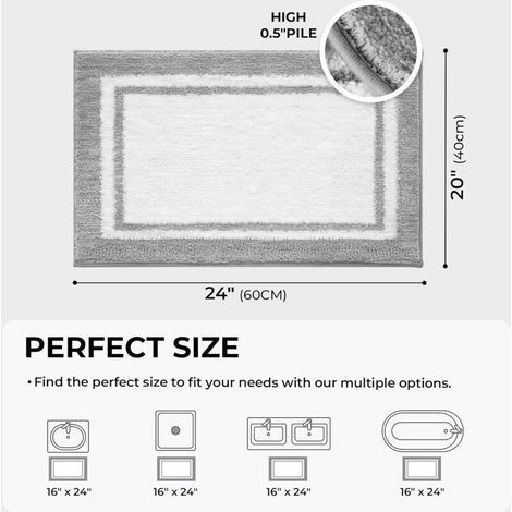 Tapis de Bain antidérapant en Microfibre pour Salle de Bain, Extra Doux, Absorbant, Lavable en Machine, séchage Rapide, 40 x 60 cm (1/3)
