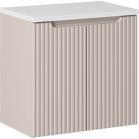 Meuble sous vasque suspendu 2 portes NOVA cachemire 60 cm et le plan blanc (1/5)