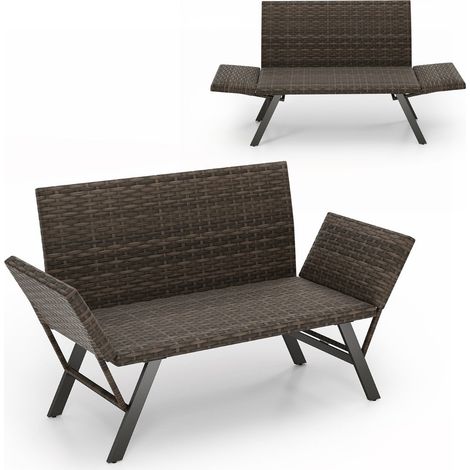 Loveseat convertible para terraza y jardín 59 x 178/163 x 89 cm 300 kg diseño de ratán PE gris 200011056