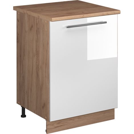 Mobiletto base cucina Fame-Line, Bianco lucido/Rovere dorato, 60 cm 1 anta con piano di lavoro, Vicco (1/5)