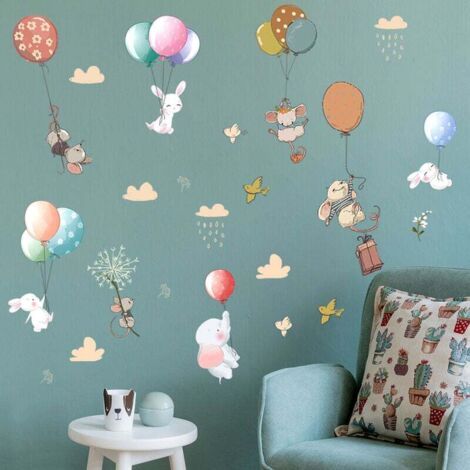 Wandsticker Ballons mit Tieren Wandaufkleber Maus Hase Elefant Wanddekoration Kinderzimmer Baby Kinderzimmer (1/5)