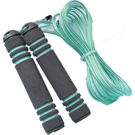 Corde à sauter anti-nœuds avec roulements à billes et poignées en mousse à mémoire de forme pour hommes, femmes et jeunes (1/5)
