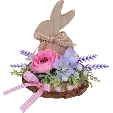 Lapin De Pâques En Bois - Décoration De Table Pour Fête De Printemps - Intérieur Extérieur Jardin - 13,5 x 11,5 cm - 1 Pièce (1/5)