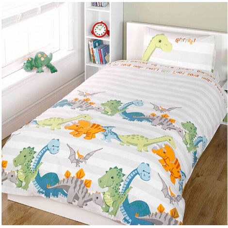 Parure de lit enfant dinosaures blanche 120 cm x 150 cm – 48% coton 52% polyester – Lavable en machine à 40° – (1/3)