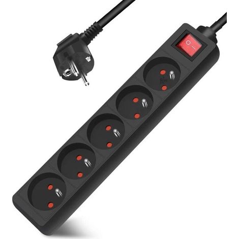 4-socket power strip 16A 2P + T with switch, 3 sockets, 3M extension cord 230 V with child safety, black (1/5)