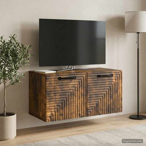 Meuble TV mural en bois d’ingénierie chêne fumé avec rangement 59,5 x 31 x 30 cm - PANGIVO (1/5)