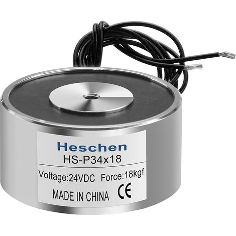 Électroaimant solénoïde P34/18, Argenté, Fer, 18 kg, Rond, DC 24 V, 34 mm, 18 mm