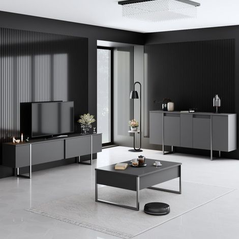 Möbelset Anthrazit Luxus - Couchtisch + TV-Schrank + Kommode –