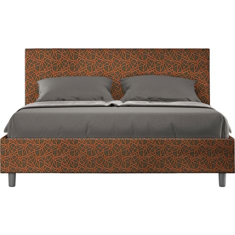 Letto Matrimoniale 160x190 cm con Rete e Contenitore Giroletto con Alzata Comoda Imbottito in Tessuto Era Adele Arancio (1/5)