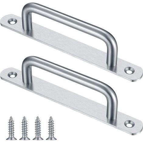 2 Pièces Poignée de Porte de Grange Coulissante, Traction de Poignée de Porte Coulissante avec Plaque Acier Inox pour Portes de Grange Armoire Placard - 160MM (1/4)