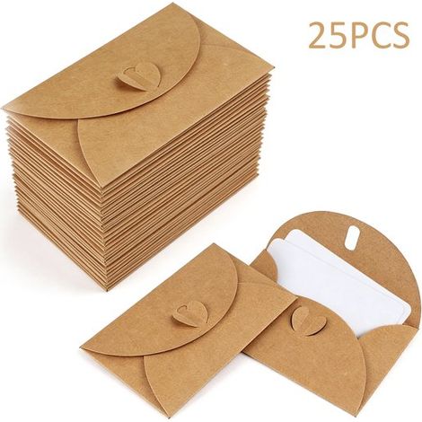 25 mini buste con biglietti, mini buste di cartone vintage, biglietti vuoti, buste piccole, chiusura a forma di cuore per biglietti regalo, biglietti di ringraziamento fai da te (1/5)