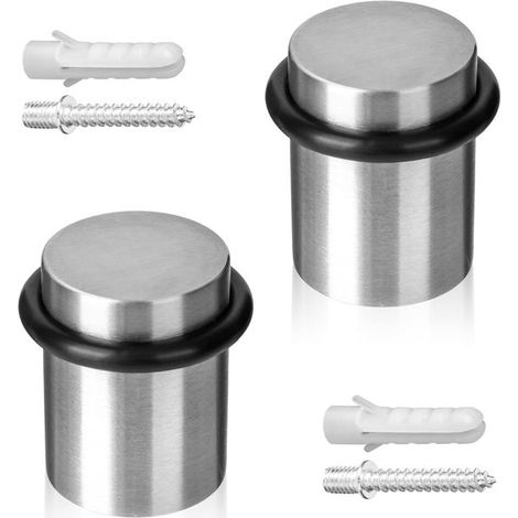 Tope de suelo atornillable, 2 piezas. Tope de puerta de acero inoxidable - Ø40x25mm - Tope de puerta cepillado con tornillos y tacos incluidos.