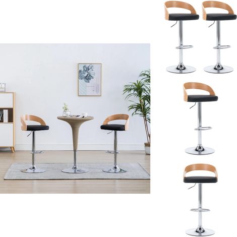 Barhocker 2 Stk. Schwarz Kunstleder und Bugholz - Barhocker - Küchenstühle - Esszimmerstühle - Designerstühle - Schwarze Möbel (1/5)