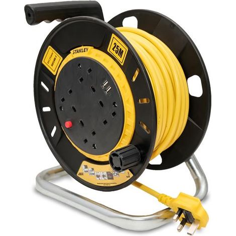 Stanley SXECGT2OHSE Open Drum Cable Reel 240V 13A 4-Socket + 2 USB 25m (1/4)