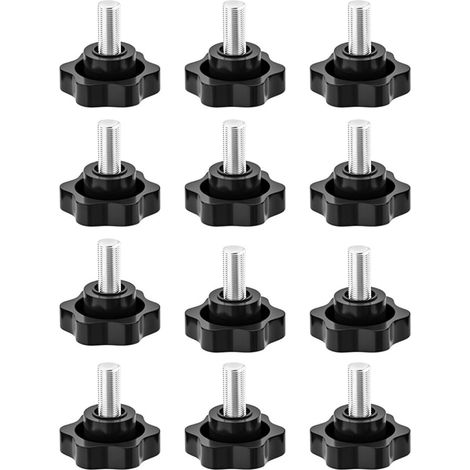 12 - Vis à tête étoile - Écrou de serrage - M6 x 16 mm - Fixation manuelle sans outil - Pour machines et meubles - Noir - 32 mm