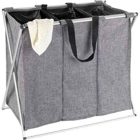 TRIO Panier à linge avec structure en acier, récipient à linge pliable 3 sections - 130 L, 59 x 57 x 38 cm, WENKO (1/5)