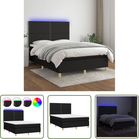 The Living Store Sommier à lattes de lit et matelas et LED Noir 140x200 cm Tissu - Lit Plateforme - Lit Design - Lit Moderne - Lit Avec Rangement - Tête De Lit Ajustable (1/5)