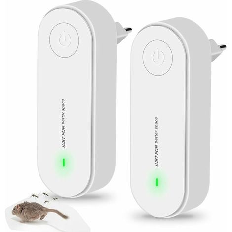 Répulsif Ultrason Souris, Répulsif Ultrasons Insectes, Répulsif Nuisible, Anti Moustique Ultrason Souris et Rat avec LED Lumière Nocturne Anti Cafards, Anti Souris, Anti Rat - 100% Sr (2 Pcs, Blanc)