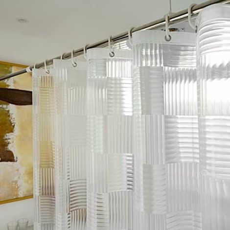 Doublure de rideau de douche transparente extra-longue de 72 x 84 pouces, motif géométrique 3D, matériau EVA imperméable haute résistance, 3 aimants en bas. (1/5)