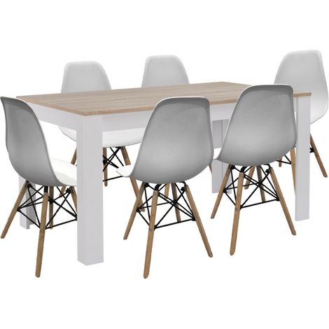 Pack Mesa de Comedor o Cocina Fija + 6 Sillas Estilo Nordico (1/5)