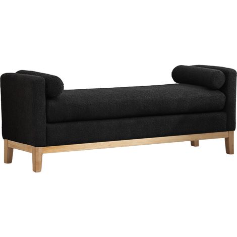 Banc rembourré élégant avec pieds en bois et 2 coussins, méridienne et pouf pour le pied du lit, chambre, salon, entrée, noir (1/5)