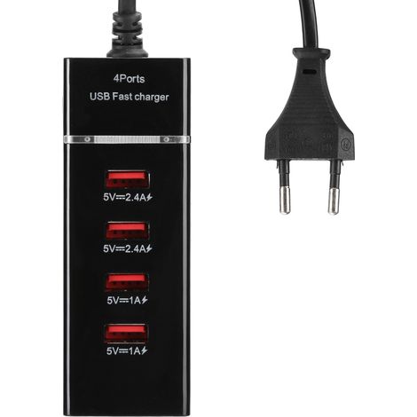Chargeur de Bureau Universel 4 Ports USB 3A pour Téléphone - Câble 1,5 m - Noir - EU 100‑240V avec Emballage (1/5)