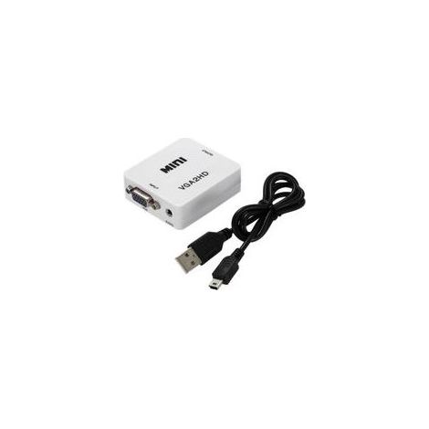 Adaptateur VGA vers HDMI 1080P, conversion haute définition, pour moniteur, PC, blanc – (1/5)