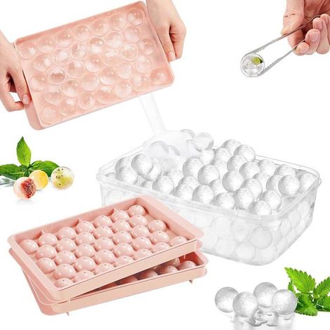 Ecleanfy - Lot de 2 Bacs à Glaçons avec Couvercle - 33 Moules Sans BPA pour Glaçons et Gelées (Rose)