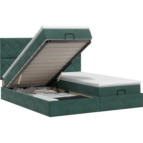 Letto ottomano con materasso 2 pz Verde Scuro Velluto vidaXL (1/5)