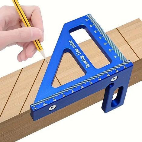 3D Multi-Angle Measuring Ruler, Professional 45°/90° Aluminum Alloy Square Protractor, Triangular Miter Ruler, High-Precision Measuring Tool for Carpentry Engineers (Blue) (1/5)